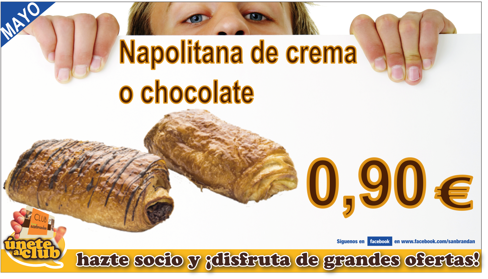 Napolitana de crema o chocolate 0,90 €